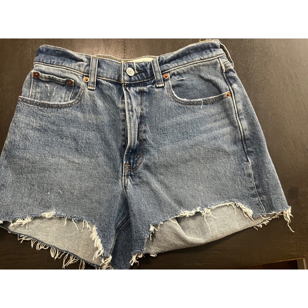 Denim Cutoff Shorts Distressed Raw Hem Blue Wash Womens‎ Mom Abercrombie & Fitch